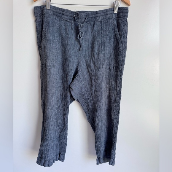 J. Jill Pure Jill Linen Cotton Blue Wide Leg Straight Crop Pant Large Petite - Picture 1 of 9